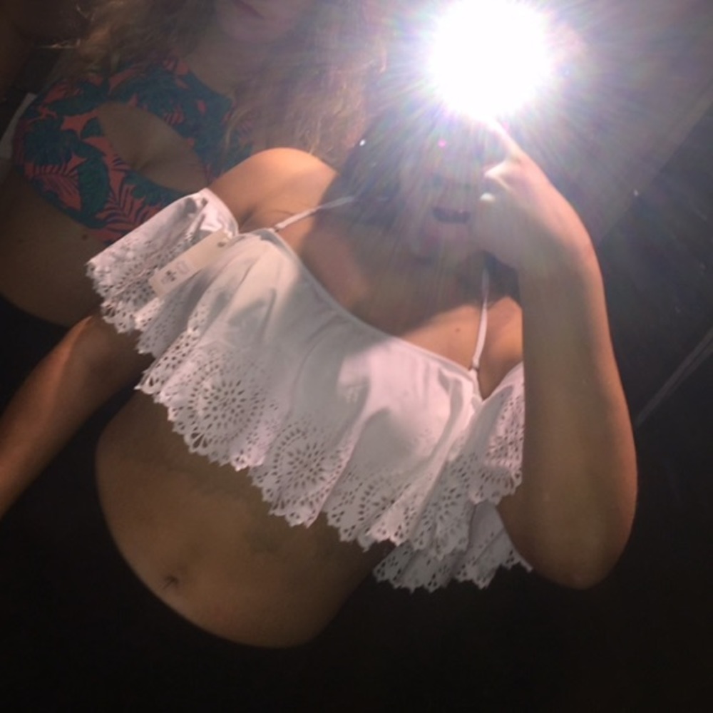 off the shoulder lace bikini top